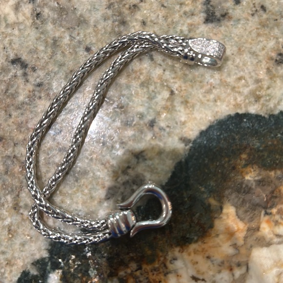 heavy 925 double strand wheat link chain bracelet diamond embellished clasp 7.5 - Picture 3 of 5